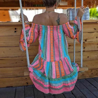 Women's Fashion Patchwork Flared Sleeves Dress - www.Shopthatapp.com