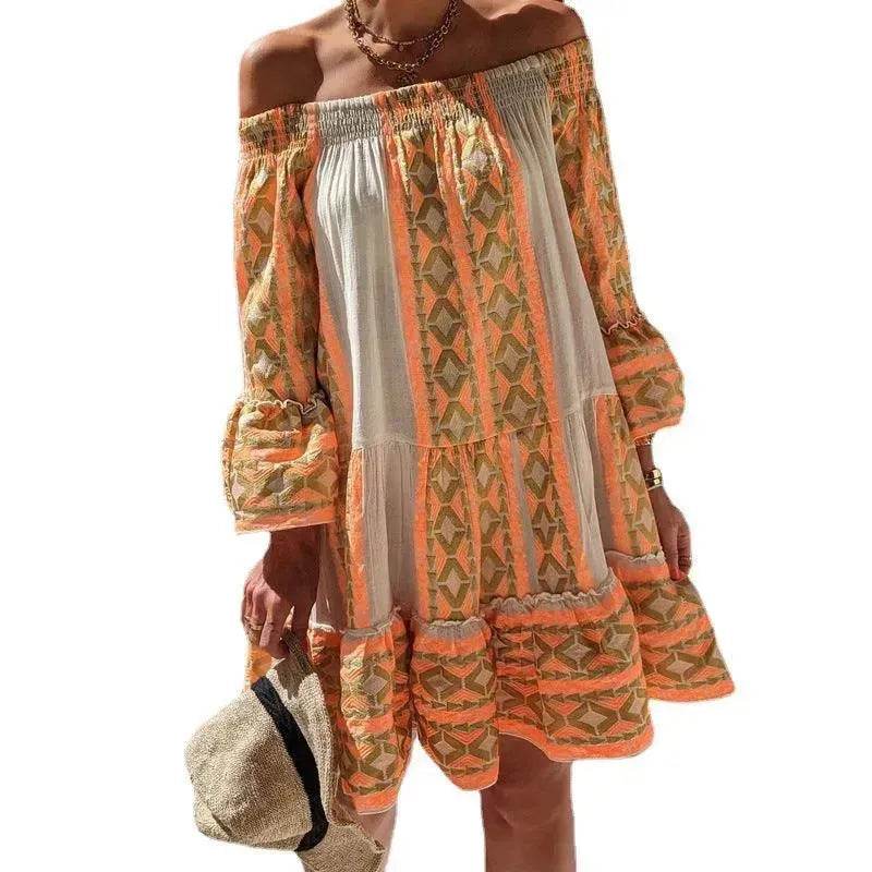 Women's Fashion Patchwork Flared Sleeves Dress - www.Shopthatapp.com