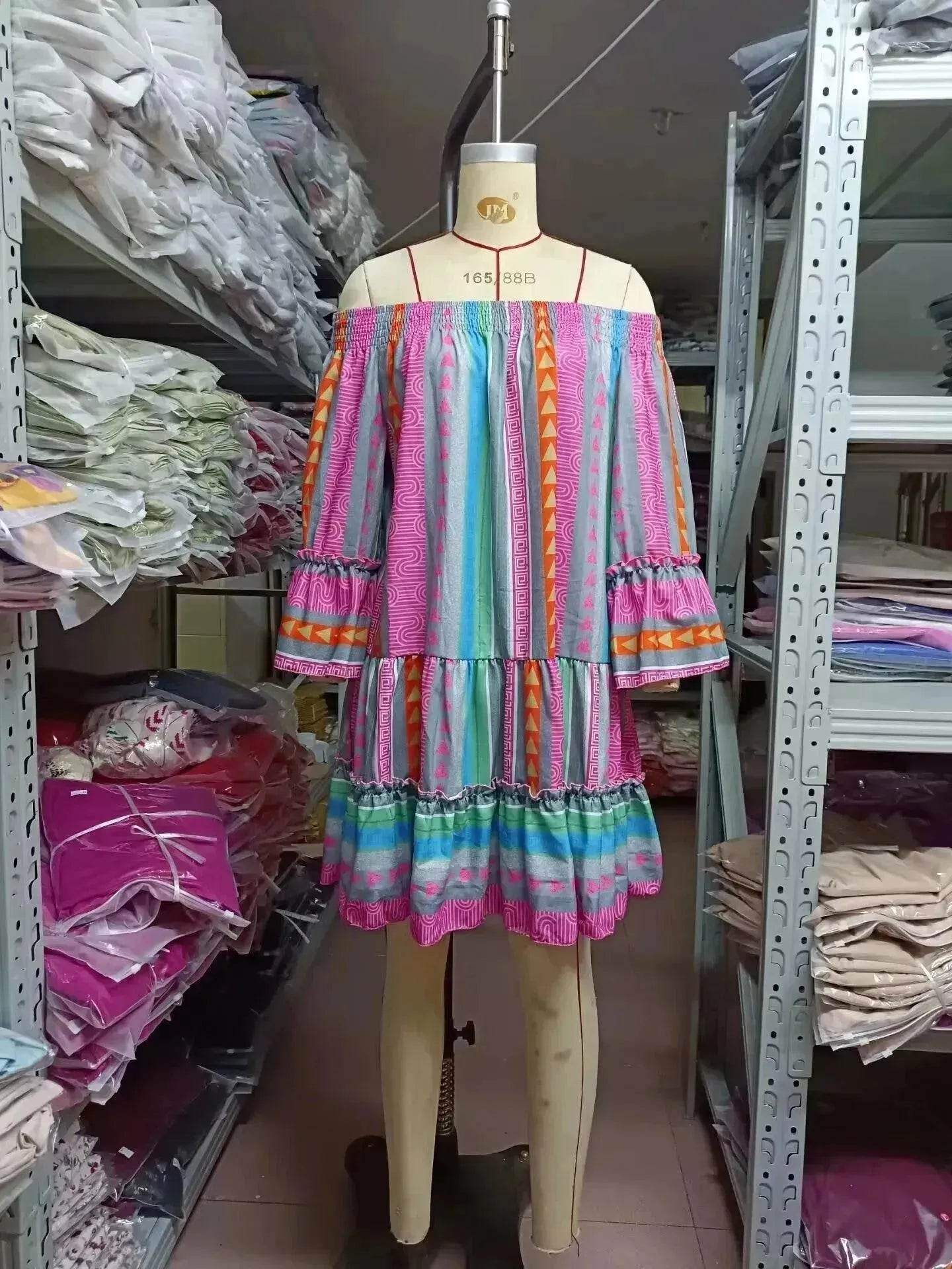Women's Fashion Patchwork Flared Sleeves Dress - www.Shopthatapp.com