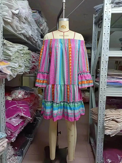 Women's Fashion Patchwork Flared Sleeves Dress - www.Shopthatapp.com