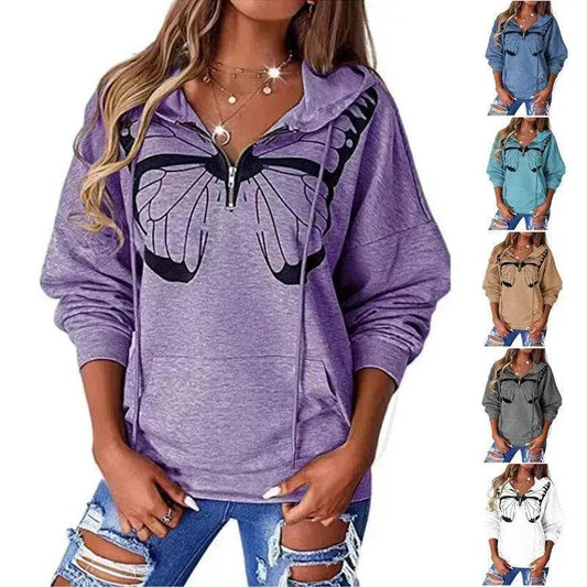 Women's Fashion Patchwork Print Hooded Loose Sweatshirt - www.Shopthatapp.com