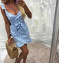 Women's Fashion Personality Summer Sleeveless Plaid Drawstring Casual Mini Dress - www.Shopthatapp.com