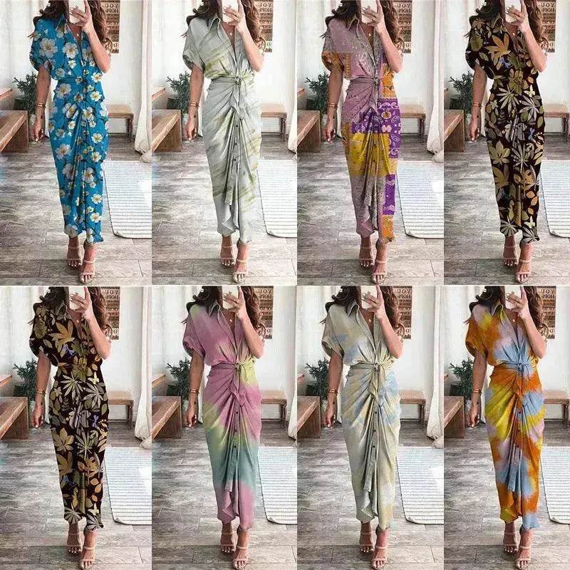 Women's Fashion Printed Temperament Loose Casual Lace-up Dress - www.Shopthatapp.com