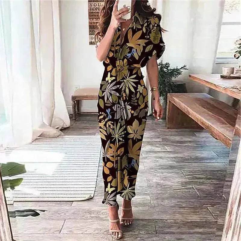Women's Fashion Printed Temperament Loose Casual Lace-up Dress - www.Shopthatapp.com