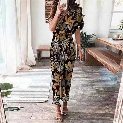 Women's Fashion Printed Temperament Loose Casual Lace-up Dress - www.Shopthatapp.com