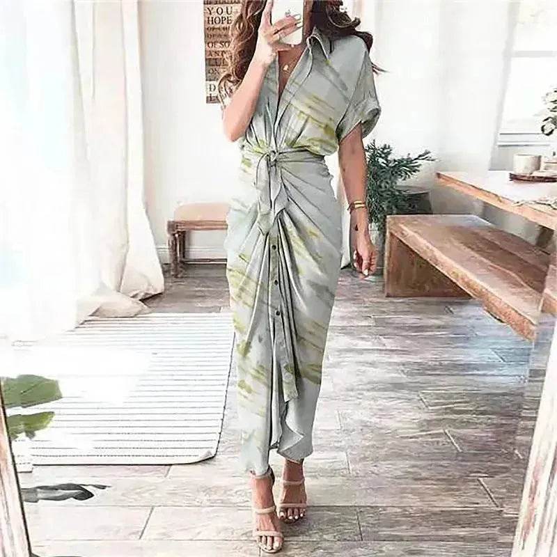 Women's Fashion Printed Temperament Loose Casual Lace-up Dress - www.Shopthatapp.com