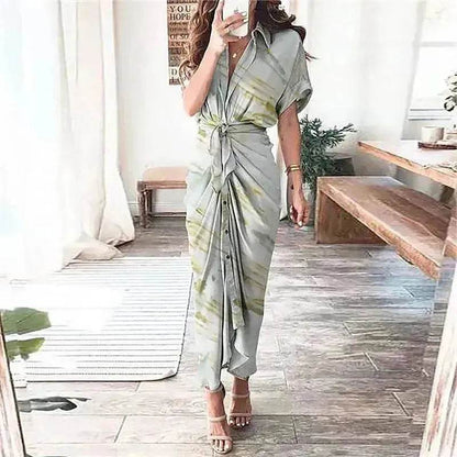 Women's Fashion Printed Temperament Loose Casual Lace-up Dress - www.Shopthatapp.com