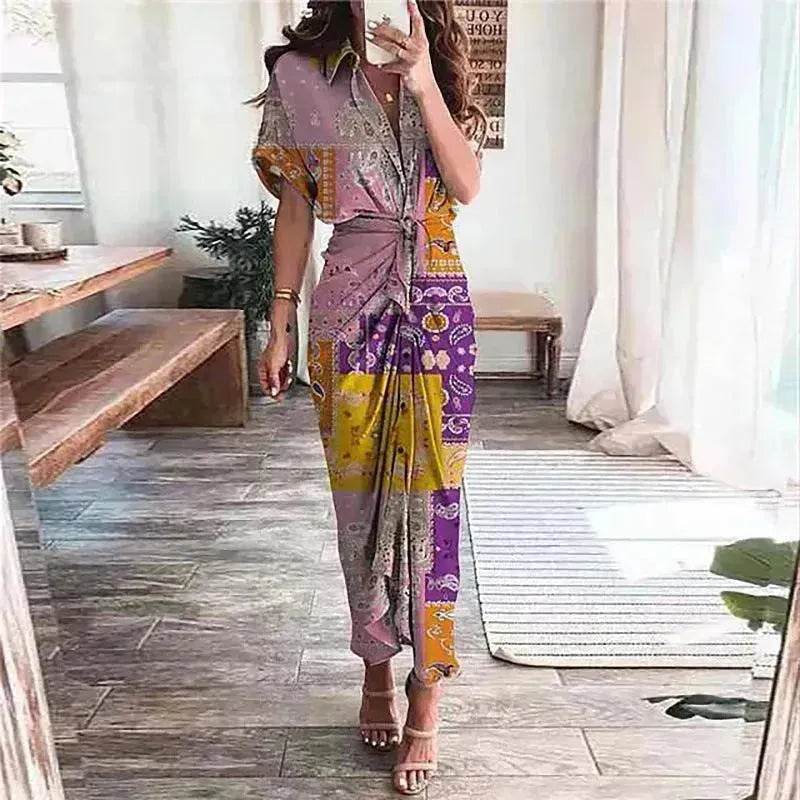 Women's Fashion Printed Temperament Loose Casual Lace-up Dress - www.Shopthatapp.com