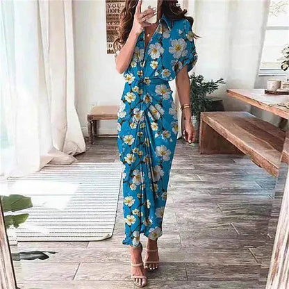 Women's Fashion Printed Temperament Loose Casual Lace-up Dress - www.Shopthatapp.com