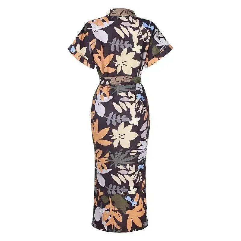 Women's Fashion Printed Temperament Loose Casual Lace-up Dress - www.Shopthatapp.com