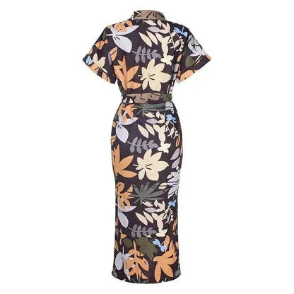 Women's Fashion Printed Temperament Loose Casual Lace-up Dress - www.Shopthatapp.com