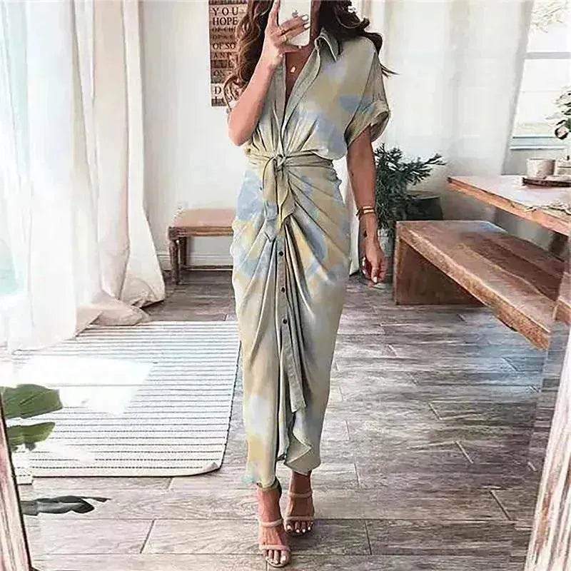 Women's Fashion Printed Temperament Loose Casual Lace-up Dress - www.Shopthatapp.com
