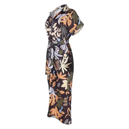 Women's Fashion Printed Temperament Loose Casual Lace-up Dress - www.Shopthatapp.com