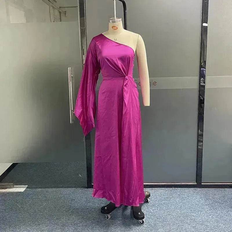 Women's Fashion Solid Color Crossbody Strapless Dress - www.Shopthatapp.com