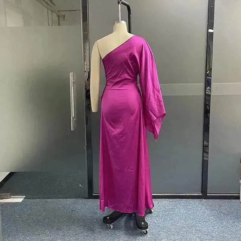 Women's Fashion Solid Color Crossbody Strapless Dress - www.Shopthatapp.com