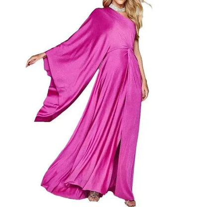 Women's Fashion Solid Color Crossbody Strapless Dress - www.Shopthatapp.com