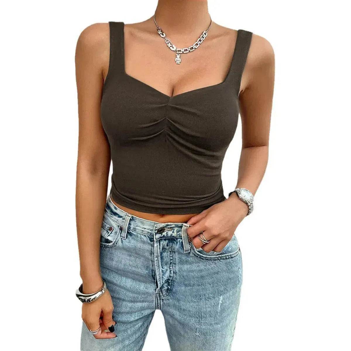 Women's Fashion Solid Color Slim-fit Twist Strap Top - www.Shopthatapp.com