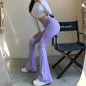 Women's Fashion Solid Color Tight-fitting High-waist Micro-cut Stretch Casual High rise Wide Leg Pant Trousers - www.Shopthatapp.com