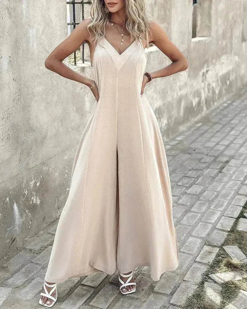 Women's Fashion Suspenders V-neck Loose Jumpsuit - www.Shopthatapp.com