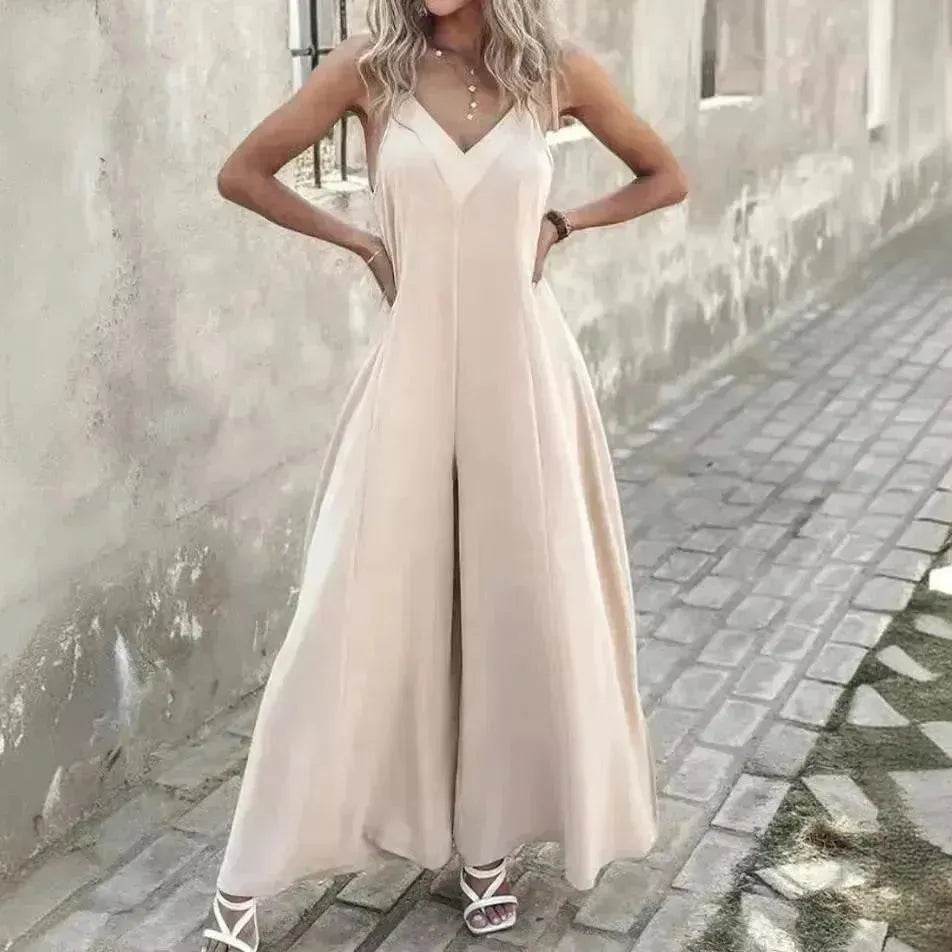 Women's Fashion Suspenders V-neck Loose Jumpsuit - www.Shopthatapp.com