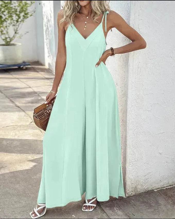 Women's Fashion Suspenders V-neck Loose Jumpsuit - www.Shopthatapp.com