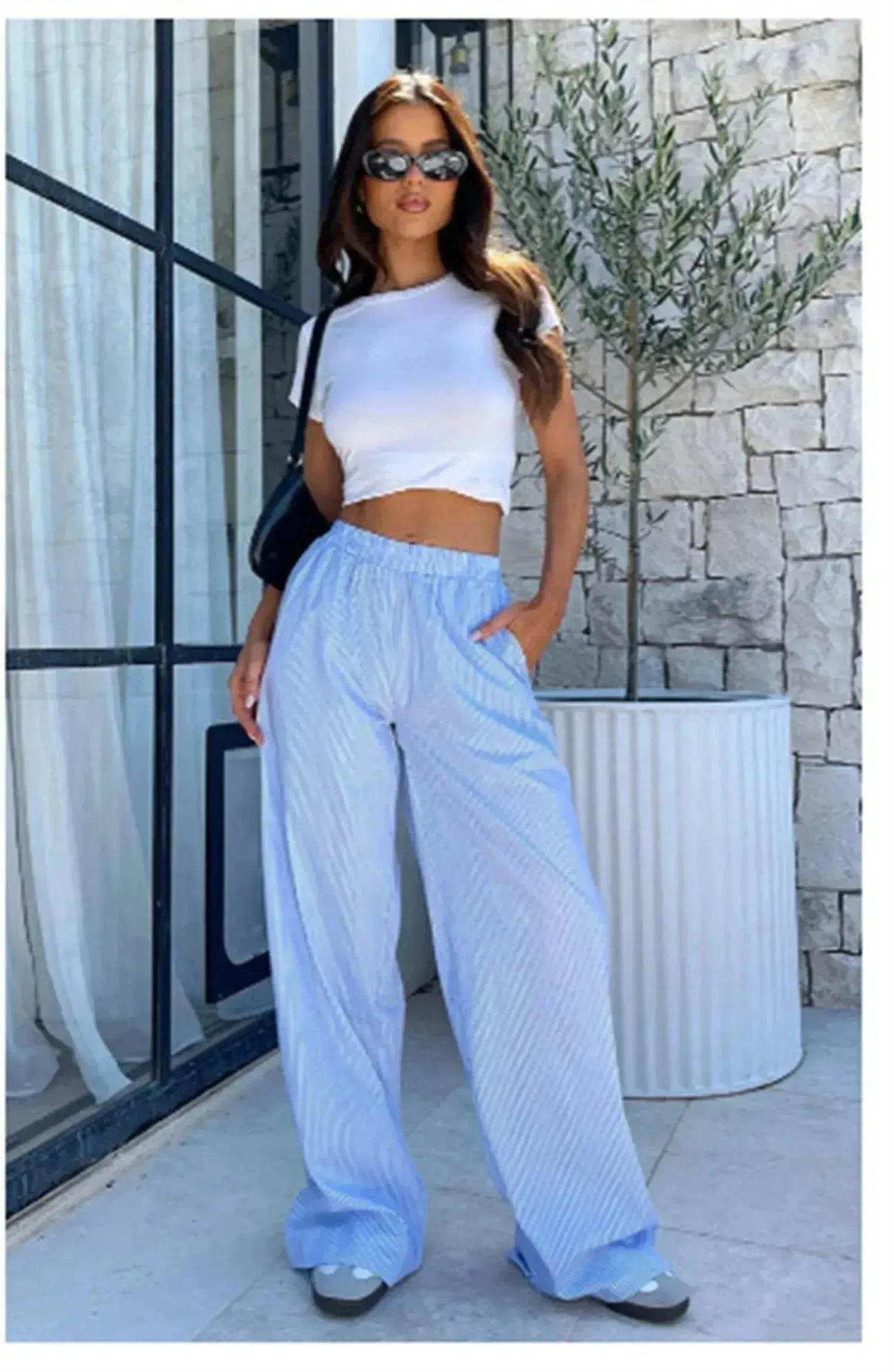Women's Fashionable Loose High Waist Trousers - www.Shopthatapp.com