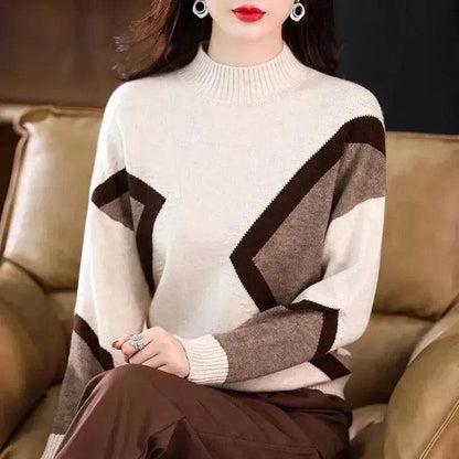 Women's Half Turtleneck Loose-fitting Versatile Sweater Color Matching Knitted Bottoming Shirt - www.Shopthatapp.com