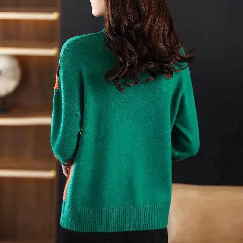 Women's Half Turtleneck Loose-fitting Versatile Sweater Color Matching Knitted Bottoming Shirt - www.Shopthatapp.com