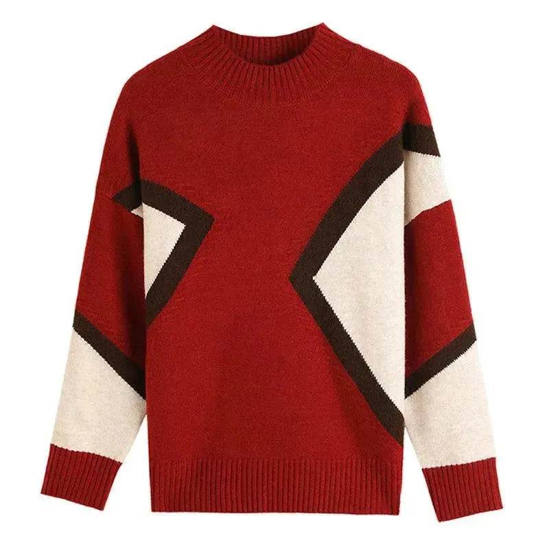 Women's Half Turtleneck Loose-fitting Versatile Sweater Color Matching Knitted Bottoming Shirt - www.Shopthatapp.com