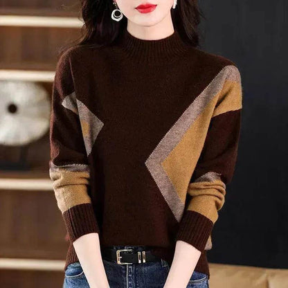 Women's Half Turtleneck Loose-fitting Versatile Sweater Color Matching Knitted Bottoming Shirt - www.Shopthatapp.com