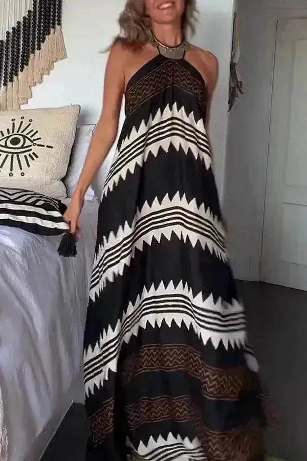 Women's Halterneck Printed Expansion Skirt For Vacation Beach Dress - www.Shopthatapp.com