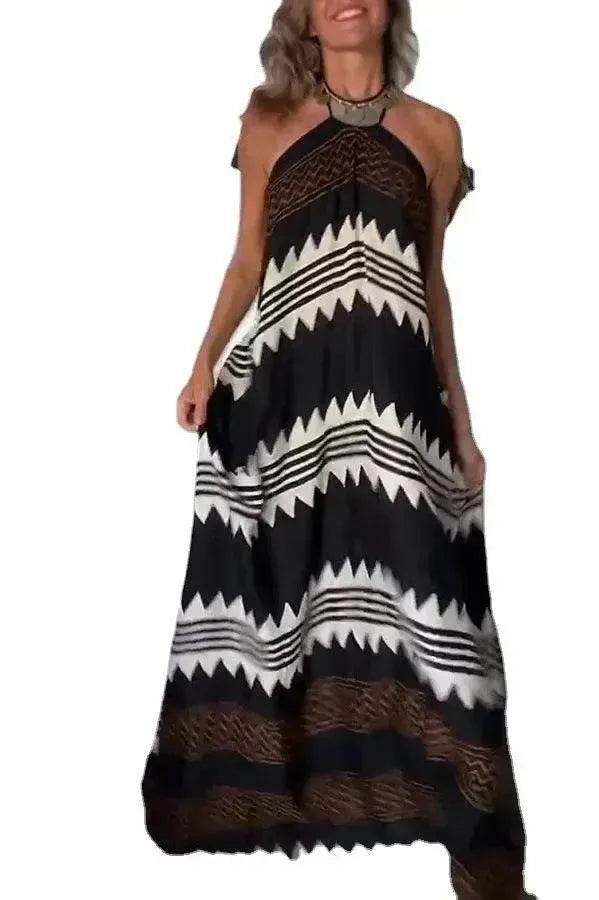 Women's Halterneck Printed Expansion Skirt For Vacation Beach Dress - www.Shopthatapp.com