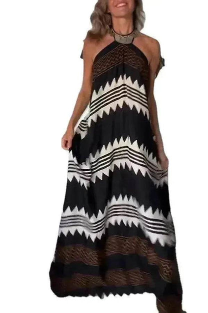 Women's Halterneck Printed Expansion Skirt For Vacation Beach Dress - www.Shopthatapp.com