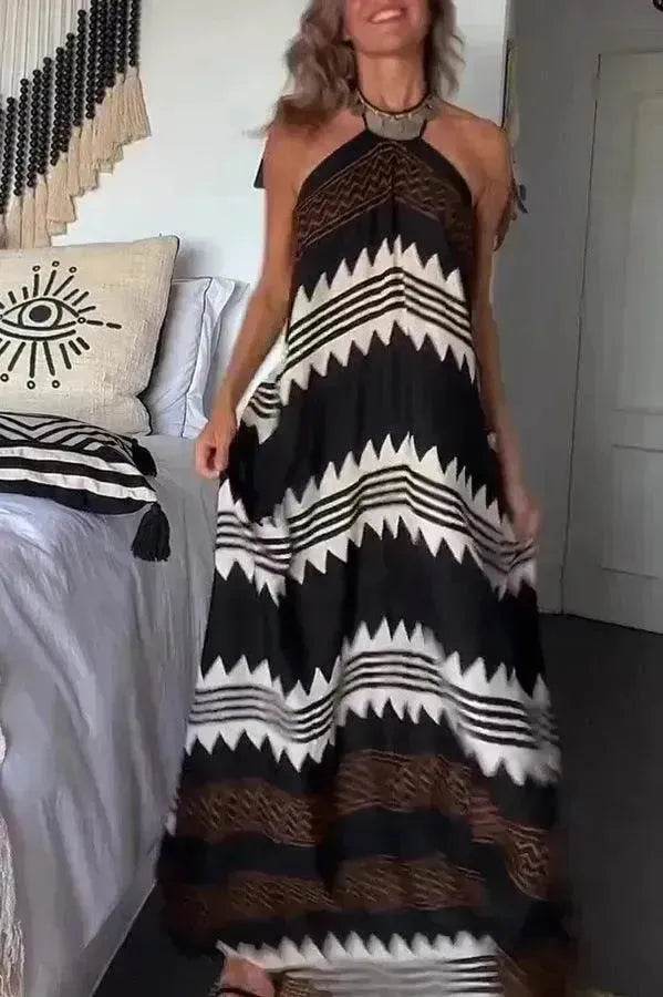 Women's Halterneck Printed Expansion Skirt For Vacation Beach Dress - www.Shopthatapp.com