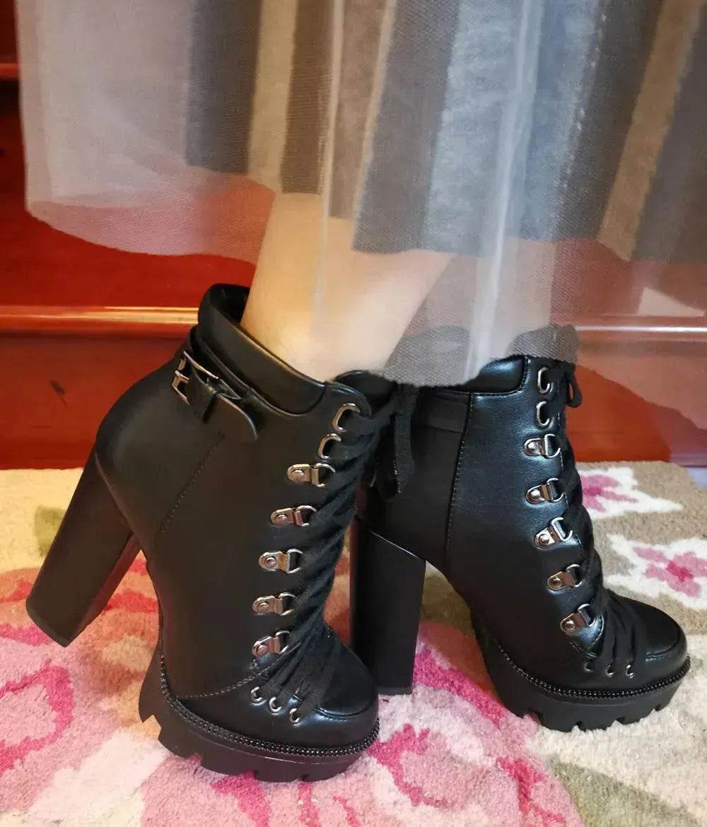Women's High Heel Mid-heel Boots Thick Heel Women's Boots - www.Shopthatapp.com