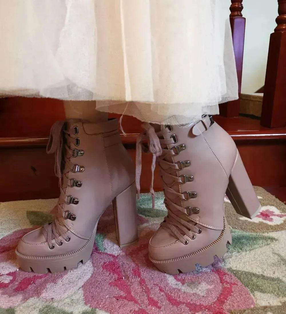 Women's High Heel Mid-heel Boots Thick Heel Women's Boots - www.Shopthatapp.com