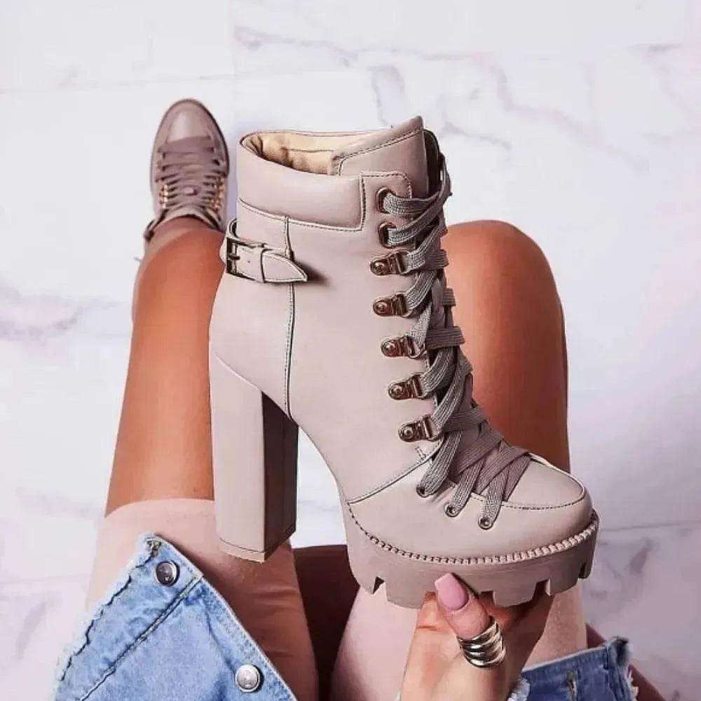 Women's High Heel Mid-heel Boots Thick Heel Women's Boots - www.Shopthatapp.com