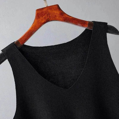 Women's Inverness V-neck Base Knitwear Wide-leg Trousers Three-piece Set - www.Shopthatapp.com