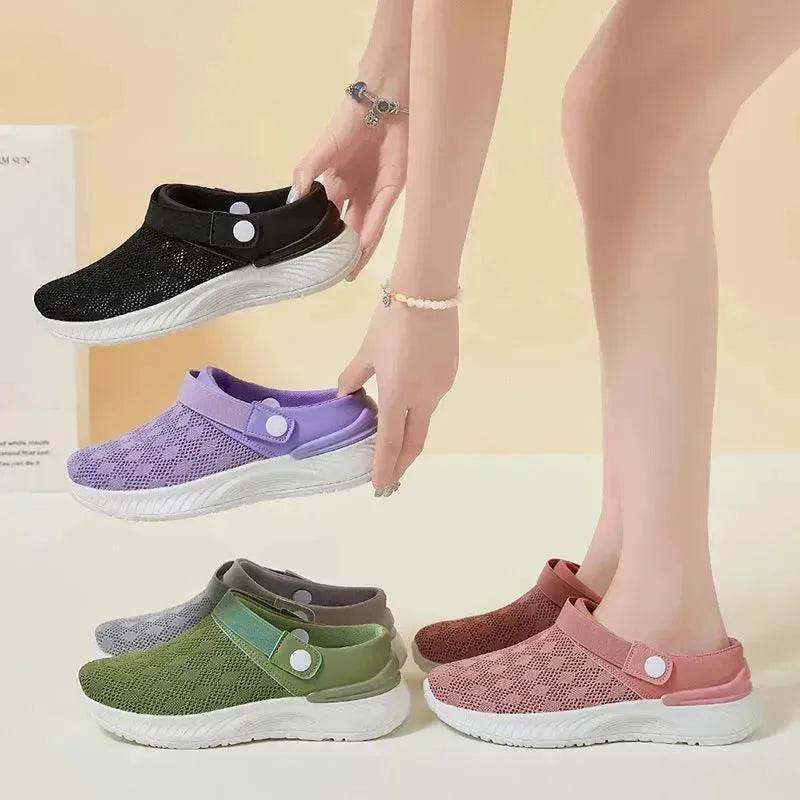 Women's Mesh Sandals Summer Breathable Lazy Slippers One-step Round Toe Half-slip  Beach Slippers . - www.Shopthatapp.com