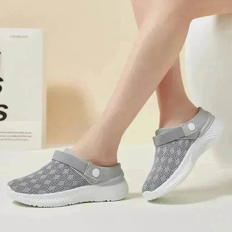 Women's Mesh Sandals Summer Breathable Lazy Slippers One-step Round Toe Half-slip  Beach Slippers . - www.Shopthatapp.com