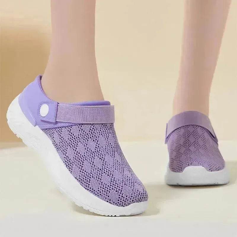Women's Mesh Sandals Summer Breathable Lazy Slippers One-step Round Toe Half-slip  Beach Slippers . - www.Shopthatapp.com