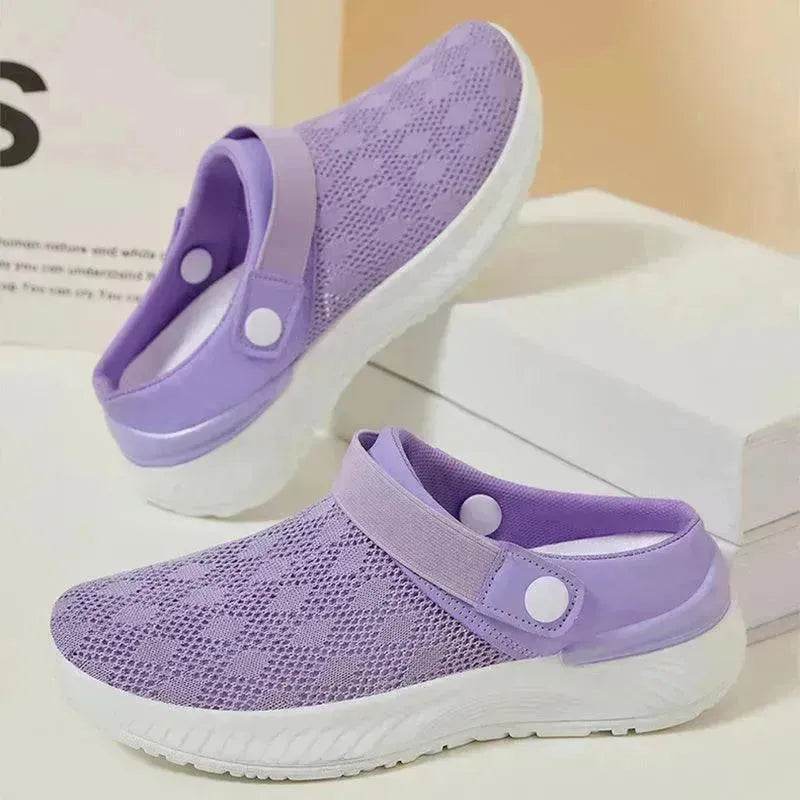 Women's Mesh Sandals Summer Breathable Lazy Slippers One-step Round Toe Half-slip  Beach Slippers . - www.Shopthatapp.com