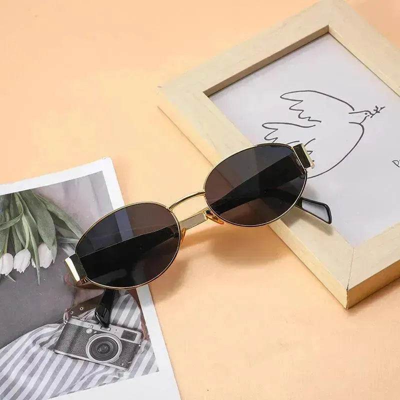 Women's Metal Retro Oval Sunglasses - www.Shopthatapp.com