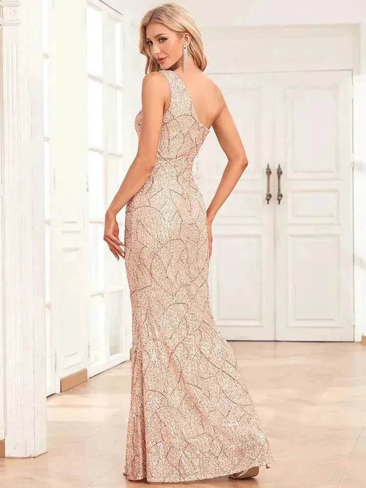 Women's Sequin Fully Lined Back Zip Evening Gown - www.Shopthatapp.com