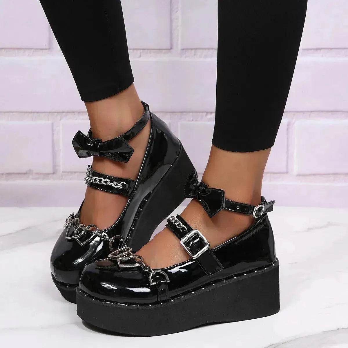 Women's Shoes Heightening Platform Chain Mary Jane High Heels - www.Shopthatapp.com
