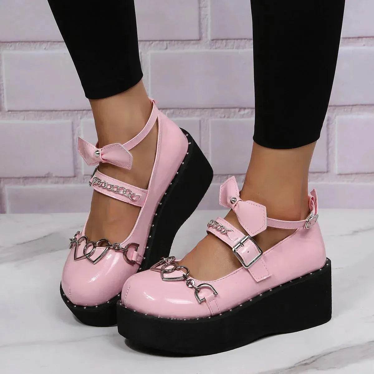 Women's Shoes Heightening Platform Chain Mary Jane High Heels - www.Shopthatapp.com