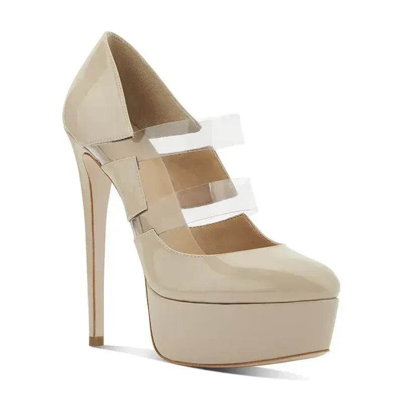 Women's Shoes PVC Stitching Platform High Heels - www.Shopthatapp.com