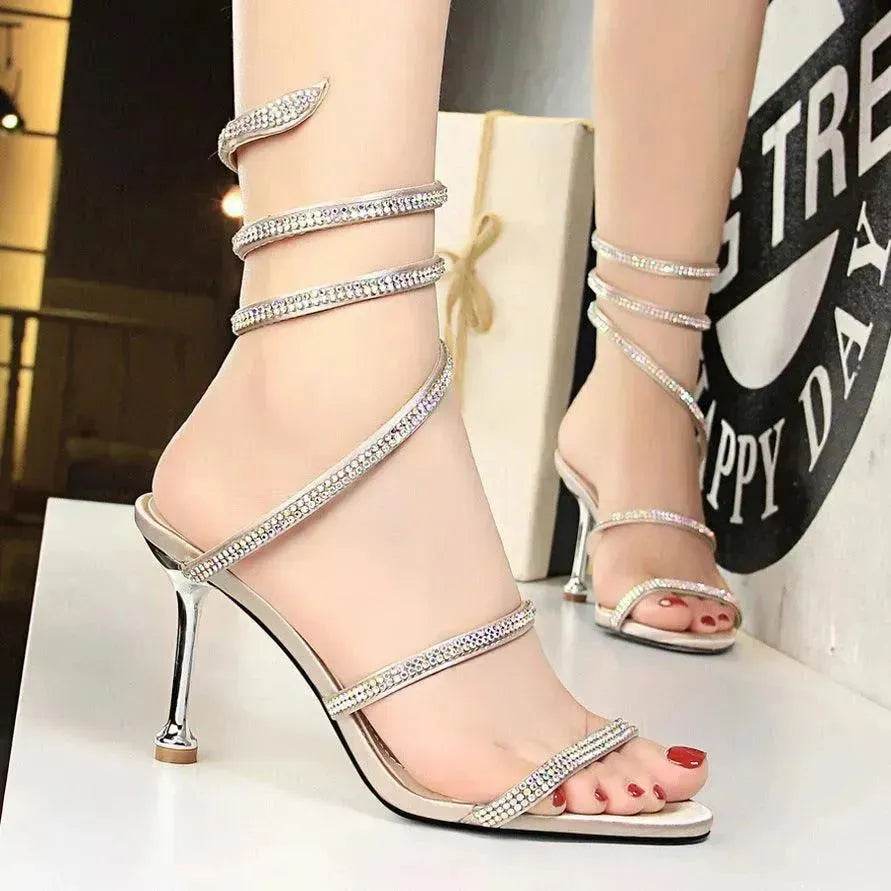 Women's Shoes Stiletto Heels Snake-shaped Winding Rhinestone - www.Shopthatapp.com