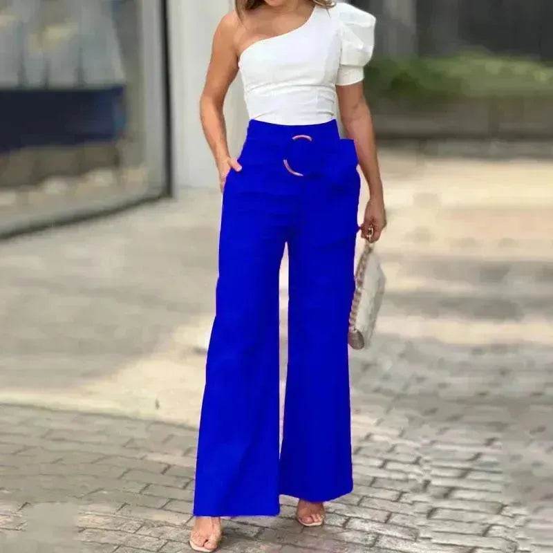 Women's Shoulder Puff Sleeve Top Wide Leg Pants Two-piece Set - www.Shopthatapp.com