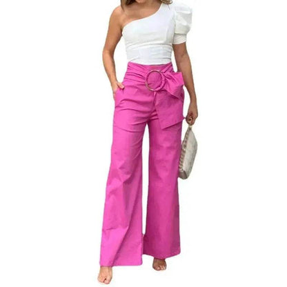 Women's Shoulder Puff Sleeve Top Wide Leg Pants Two-piece Set - www.Shopthatapp.com